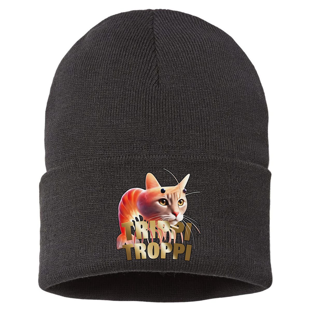 Trippi Troppi Cat Funny Meme Brainrot Humor Gen Z Sustainable Knit Beanie