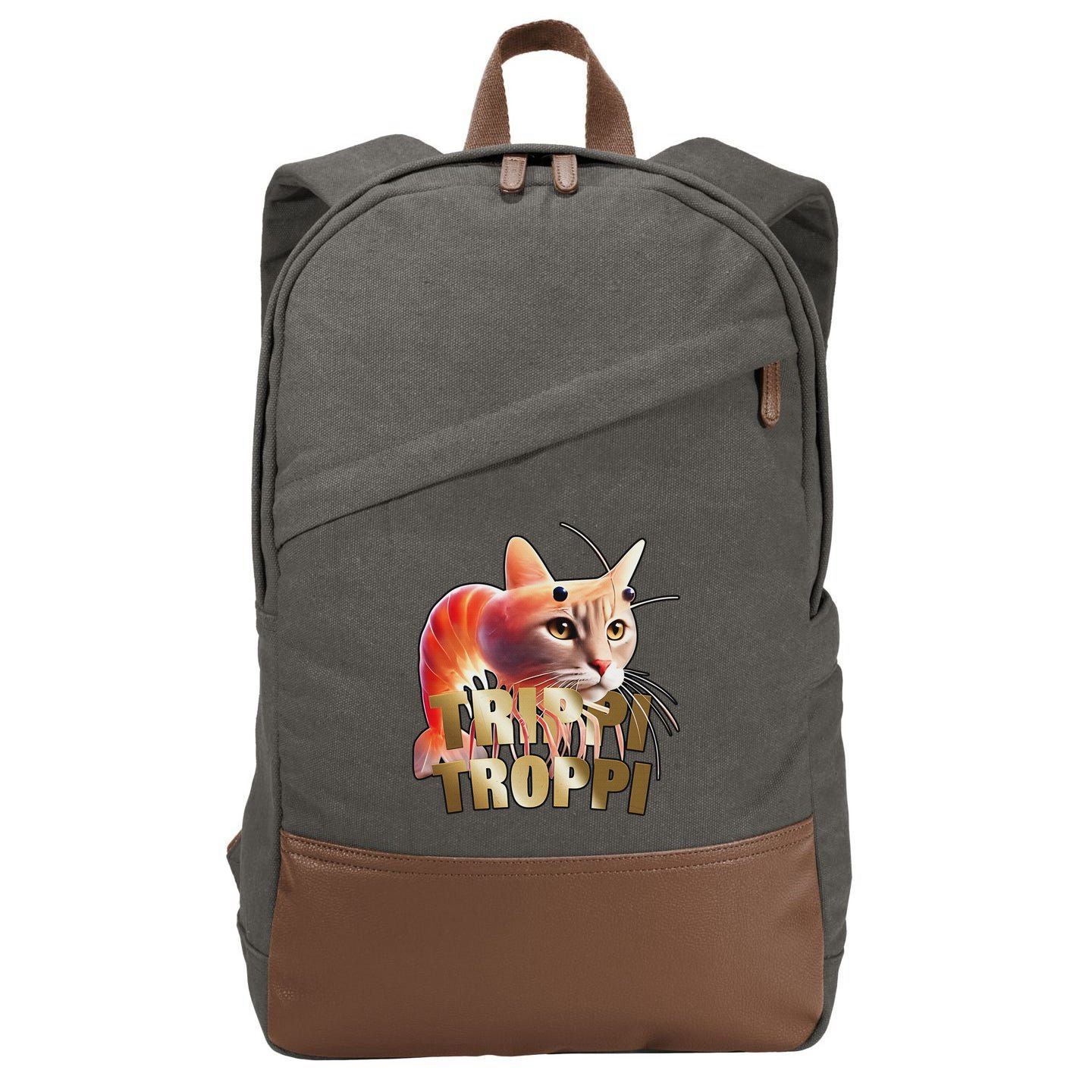 Trippi Troppi Cat Funny Meme Brainrot Humor Gen Z Cotton Canvas Backpack