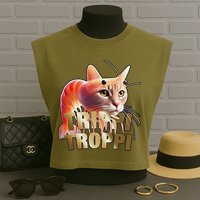 Trippi Troppi Cat Funny Meme Brainrot Humor Gen Z Garment-Dyed Women's Muscle Tee