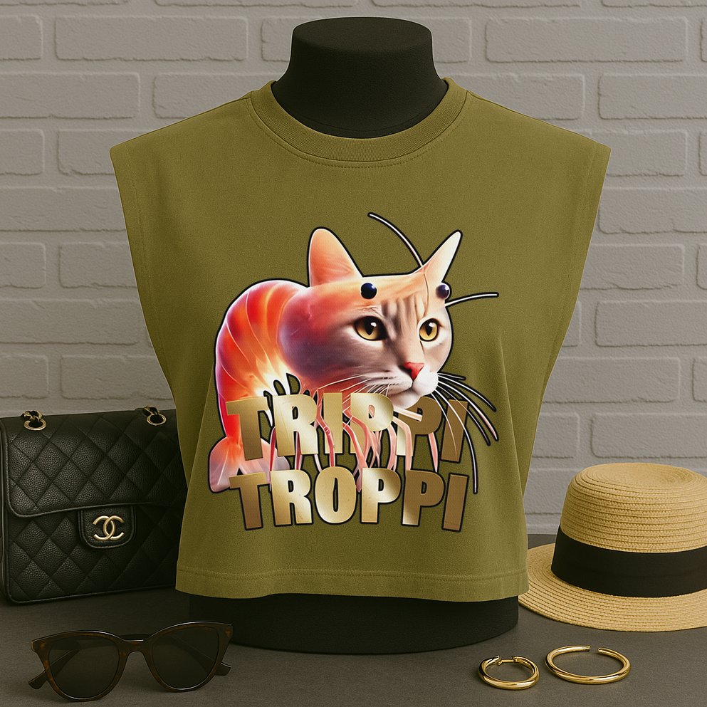 Trippi Troppi Cat Funny Meme Brainrot Humor Gen Z Garment-Dyed Women's Muscle Tee
