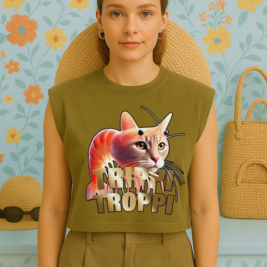 Trippi Troppi Cat Funny Meme Brainrot Humor Gen Z Garment-Dyed Women's Muscle Tee
