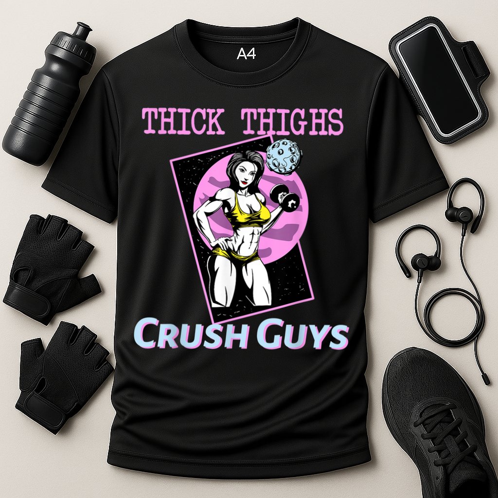 Thick Thighs Crush Guys Weightlifting Bodybuilding Gym Cooling Performance Crew T-Shirt