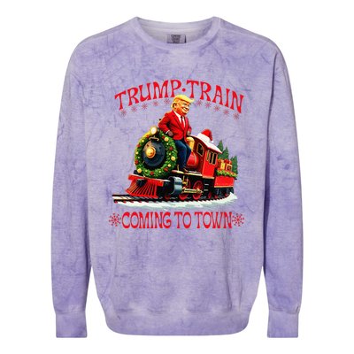 Trump Train Christmas Coming To Town Santa Trump 2024 Xmas Colorblast Crewneck Sweatshirt