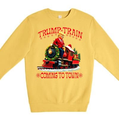 Trump Train Christmas Coming To Town Santa Trump 2024 Xmas Premium Crewneck Sweatshirt