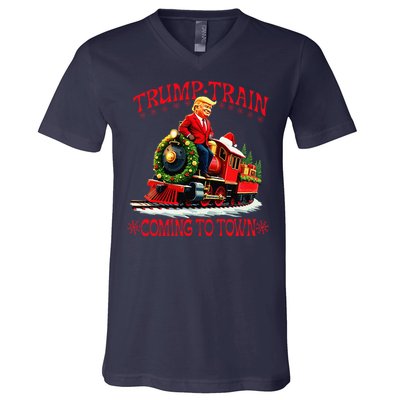 Trump Train Christmas Coming To Town Santa Trump 2024 Xmas V-Neck T-Shirt