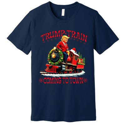 Trump Train Christmas Coming To Town Santa Trump 2024 Xmas Premium T-Shirt