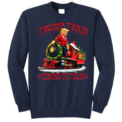 Trump Train Christmas Coming To Town Santa Trump 2024 Xmas Tall Sweatshirt