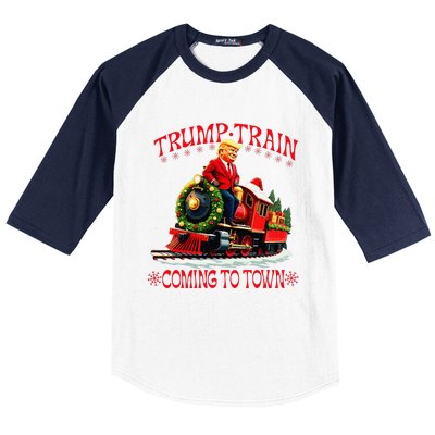 Trump Train Christmas Coming To Town Santa Trump 2024 Xmas Baseball Sleeve Shirt