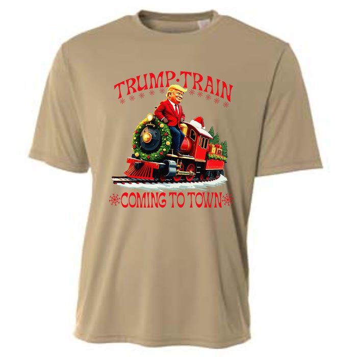 Trump Train Christmas Coming To Town Santa Trump 2024 Xmas Cooling Performance Crew T-Shirt