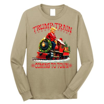 Trump Train Christmas Coming To Town Santa Trump 2024 Xmas Long Sleeve Shirt