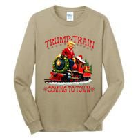 Trump Train Christmas Coming To Town Santa Trump 2024 Xmas Tall Long Sleeve T-Shirt