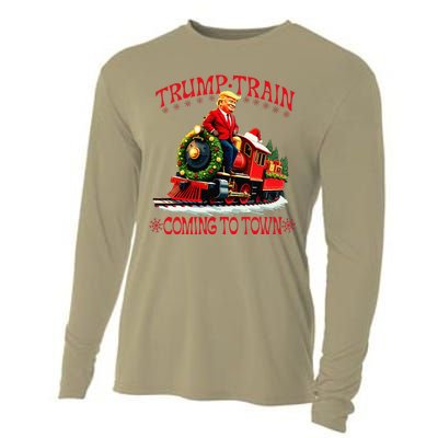 Trump Train Christmas Coming To Town Santa Trump 2024 Xmas Cooling Performance Long Sleeve Crew