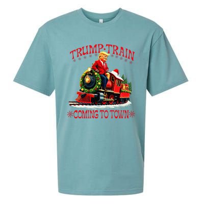 Trump Train Christmas Coming To Town Santa Trump 2024 Xmas Sueded Cloud Jersey T-Shirt