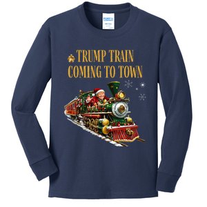 Trump Train Coming To Town Funny Christmas Santa Claus Trump Kids Long Sleeve Shirt