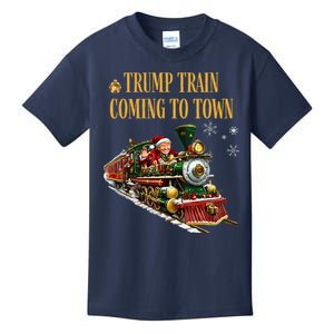 Trump Train Coming To Town Funny Christmas Santa Claus Trump Kids T-Shirt