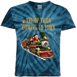 Trump Train Coming To Town Funny Christmas Santa Claus Trump Kids Tie-Dye T-Shirt