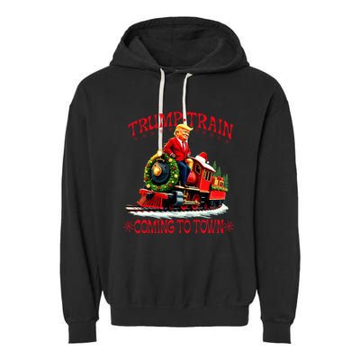 Trump Train Christmas Coming To Town Santa Garment-Dyed Fleece Hoodie