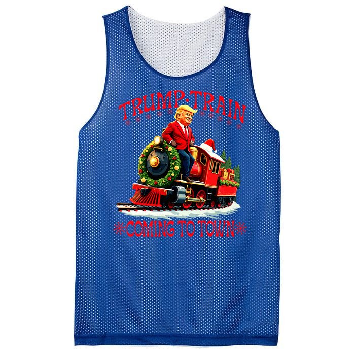 Trump Train Christmas Coming To Town Santa Mesh Reversible Basketball Jersey Tank