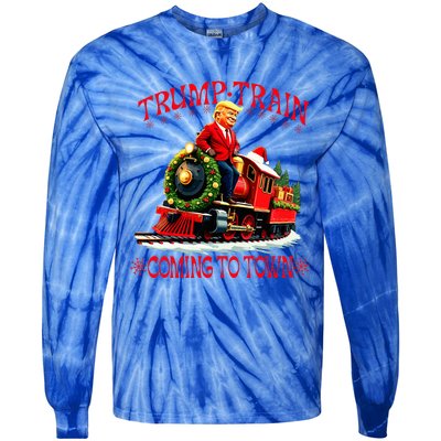 Trump Train Christmas Coming To Town Santa Tie-Dye Long Sleeve Shirt