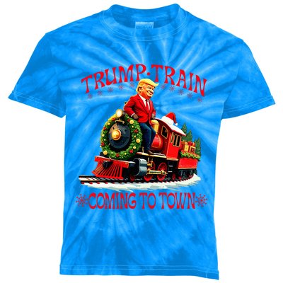 Trump Train Christmas Coming To Town Santa Kids Tie-Dye T-Shirt