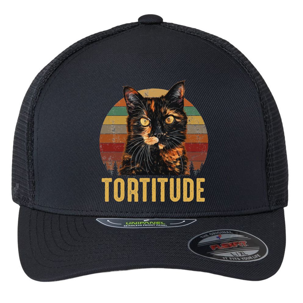 Tortitude Tortoiseshell Cat Flexfit Unipanel Trucker Cap