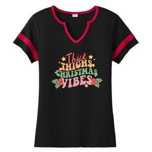 Thick Thighs Christmas Vibes Retro Holiday Funny Ladies Halftime Notch Neck Tee