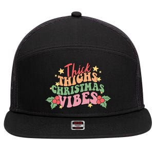 Thick Thighs Christmas Vibes Retro Holiday Funny 7 Panel Mesh Trucker Snapback Hat