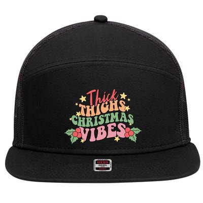 Thick Thighs Christmas Vibes Retro Holiday Funny 7 Panel Mesh Trucker Snapback Hat