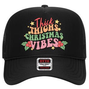 Thick Thighs Christmas Vibes Retro Holiday Funny High Crown Mesh Back Trucker Hat