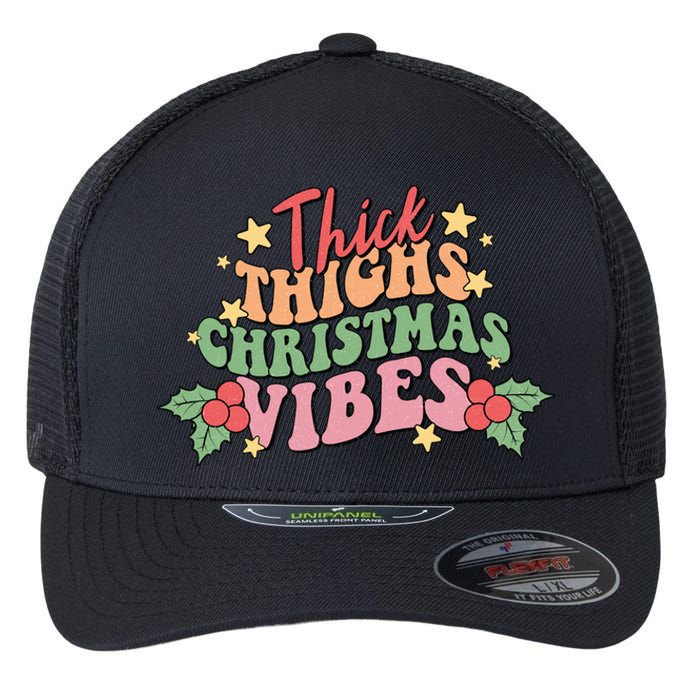 Thick Thighs Christmas Vibes Retro Holiday Funny Flexfit Unipanel Trucker Cap