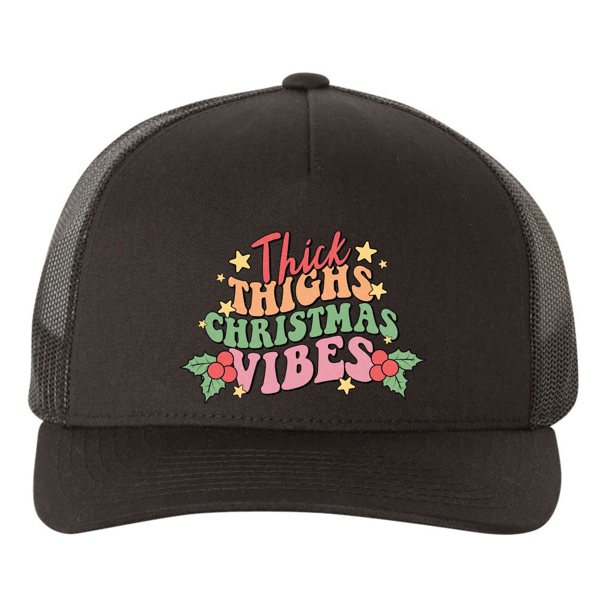 Thick Thighs Christmas Vibes Retro Holiday Funny Yupoong Adult 5-Panel Trucker Hat