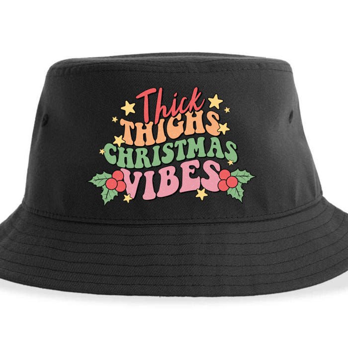 Thick Thighs Christmas Vibes Retro Holiday Funny Sustainable Bucket Hat