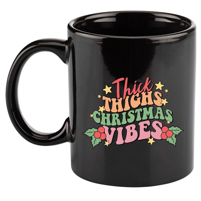 Thick Thighs Christmas Vibes Retro Holiday Funny 11oz C Handle Ceramic Mug