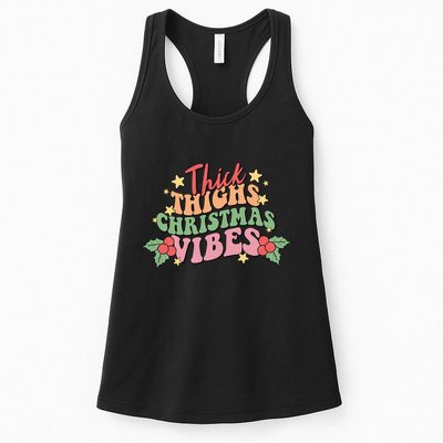 Thick Thighs Christmas Vibes Retro Holiday Funny Womens Tank Top