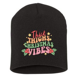 Thick Thighs Christmas Vibes Retro Holiday Funny Short Acrylic Beanie