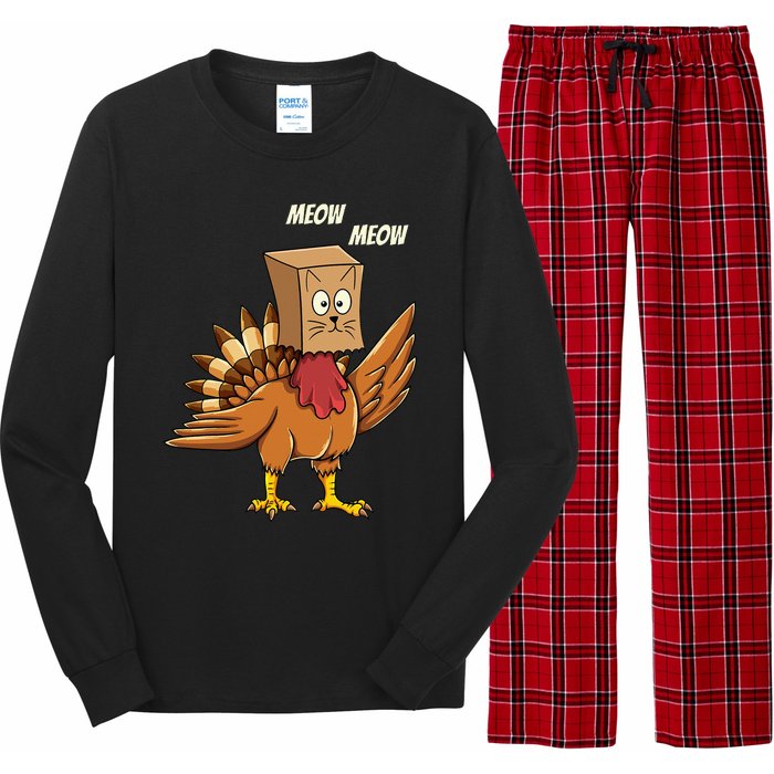 Thanksgiving Turkey Cat Meow Funny Thanksgiving Long Sleeve Pajama Set