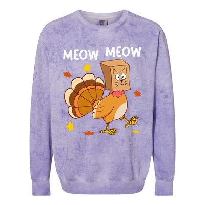 Thanksgiving Turkey Cat Meow Colorblast Crewneck Sweatshirt