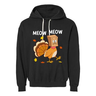 Thanksgiving Turkey Cat Meow Garment-Dyed Fleece Hoodie