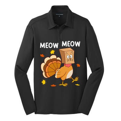 Thanksgiving Turkey Cat Meow Silk Touch Performance Long Sleeve Polo