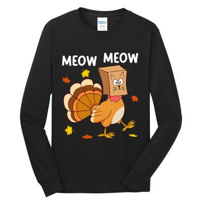 Thanksgiving Turkey Cat Meow Tall Long Sleeve T-Shirt