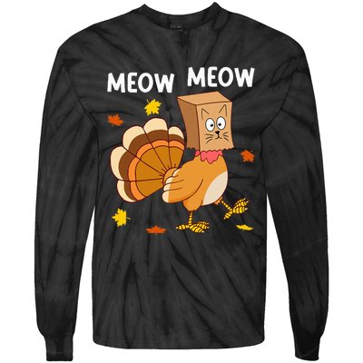 Thanksgiving Turkey Cat Meow Tie-Dye Long Sleeve Shirt