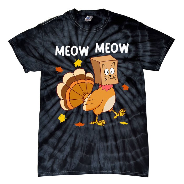 Thanksgiving Turkey Cat Meow Tie-Dye T-Shirt