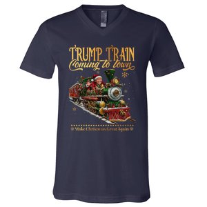 Trump Train Coming To Town Christmas V-Neck T-Shirt