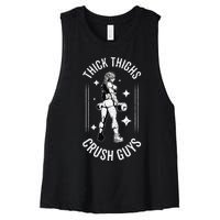 Thick Thighs Crush Guys Gym Workout Fitness Bodybuilding Women's Racerback Cropped Tank