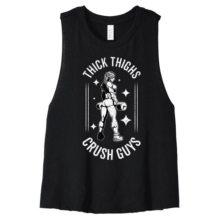 Thick Thighs Crush Guys Gym Workout Fitness Bodybuilding Women's Racerback Cropped Tank