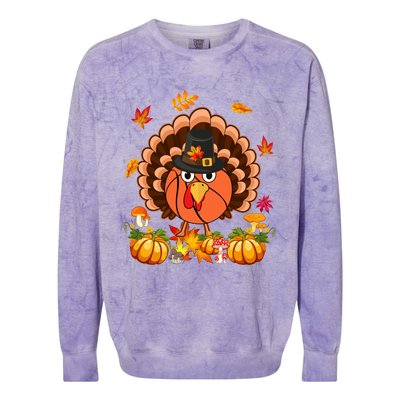 Thanksgiving Turkey Costume Basketball Ball Lover Player Gift Colorblast Crewneck Sweatshirt