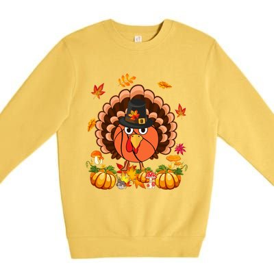 Thanksgiving Turkey Costume Basketball Ball Lover Player Gift Premium Crewneck Sweatshirt