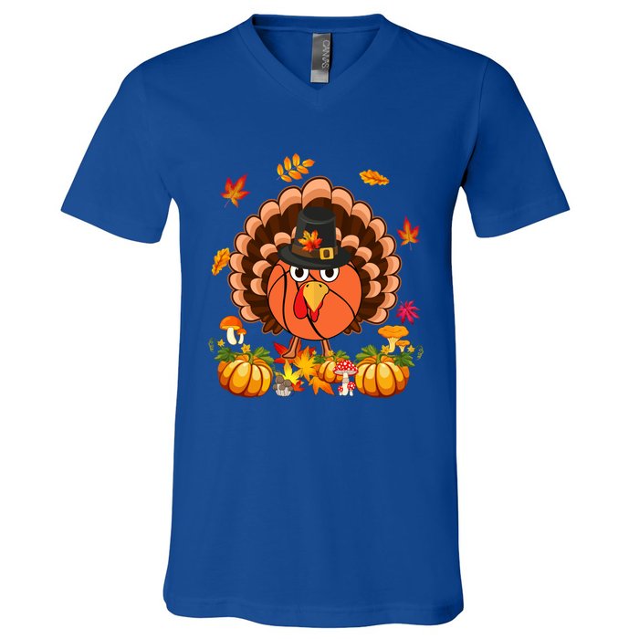 Thanksgiving Turkey Costume Basketball Ball Lover Player Gift V-Neck T-Shirt