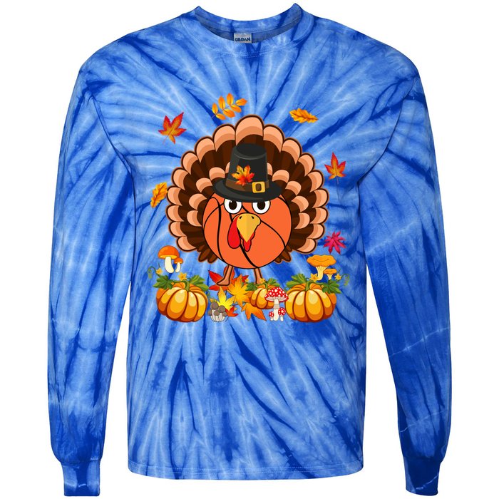 Thanksgiving Turkey Costume Basketball Ball Lover Player Gift Tie-Dye Long Sleeve Shirt