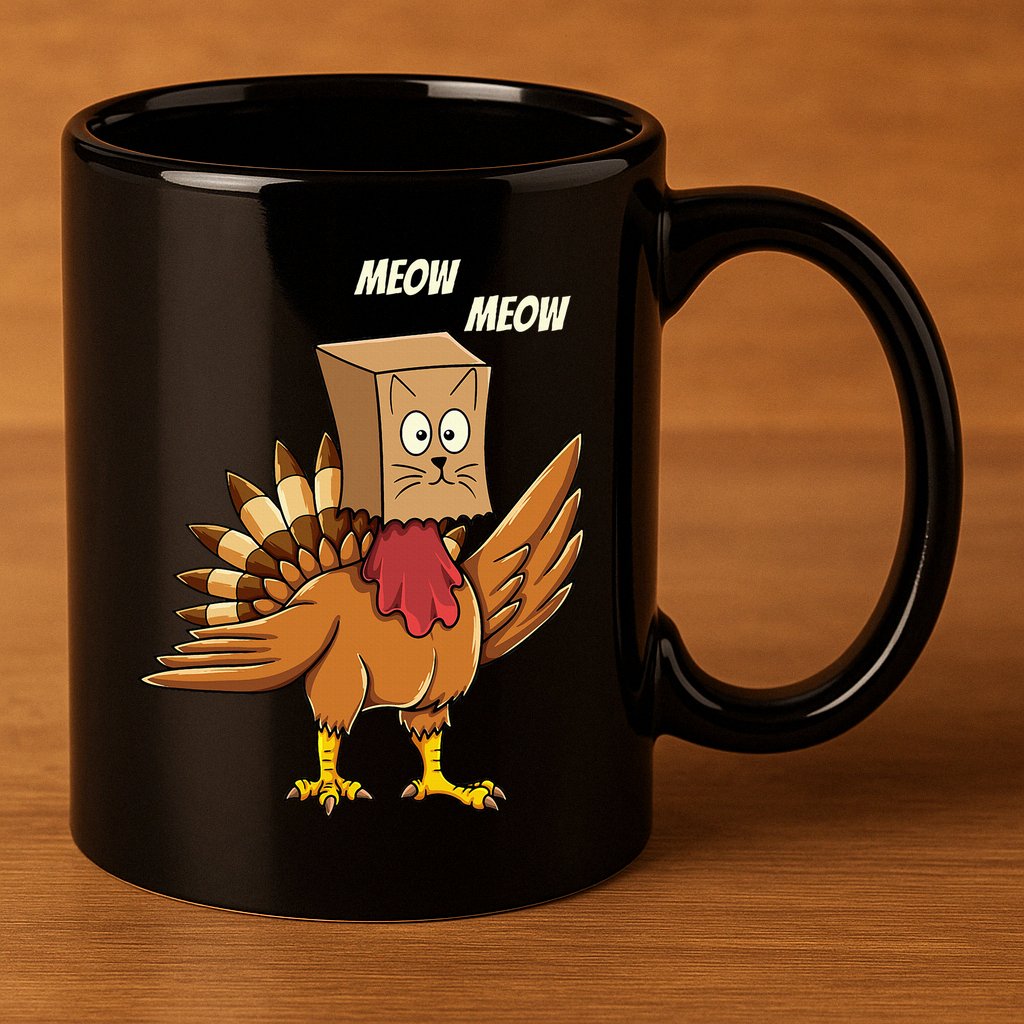 Thanksgiving Turkey Cat Meowthanksgiving 11oz C Handle Ceramic Mug